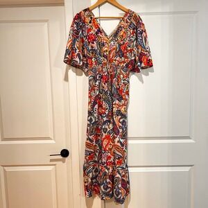 Harlow & Rose Floral Tiered Maxi Dress Women's XL Resort Boho Embroidered Vaca